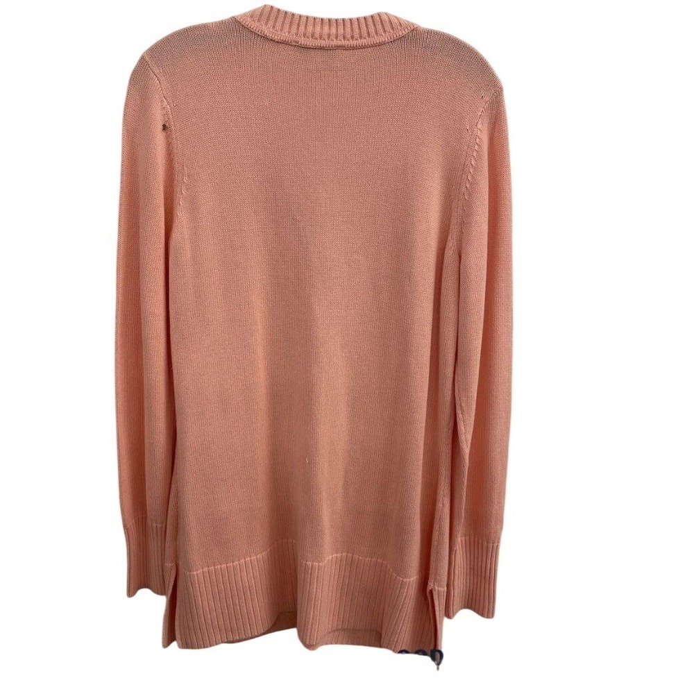 Isaac Mizrahi Live Essentials Peach Coral Cardigan Sweater V-Neck Longline SizeM - Picture 2 of 4